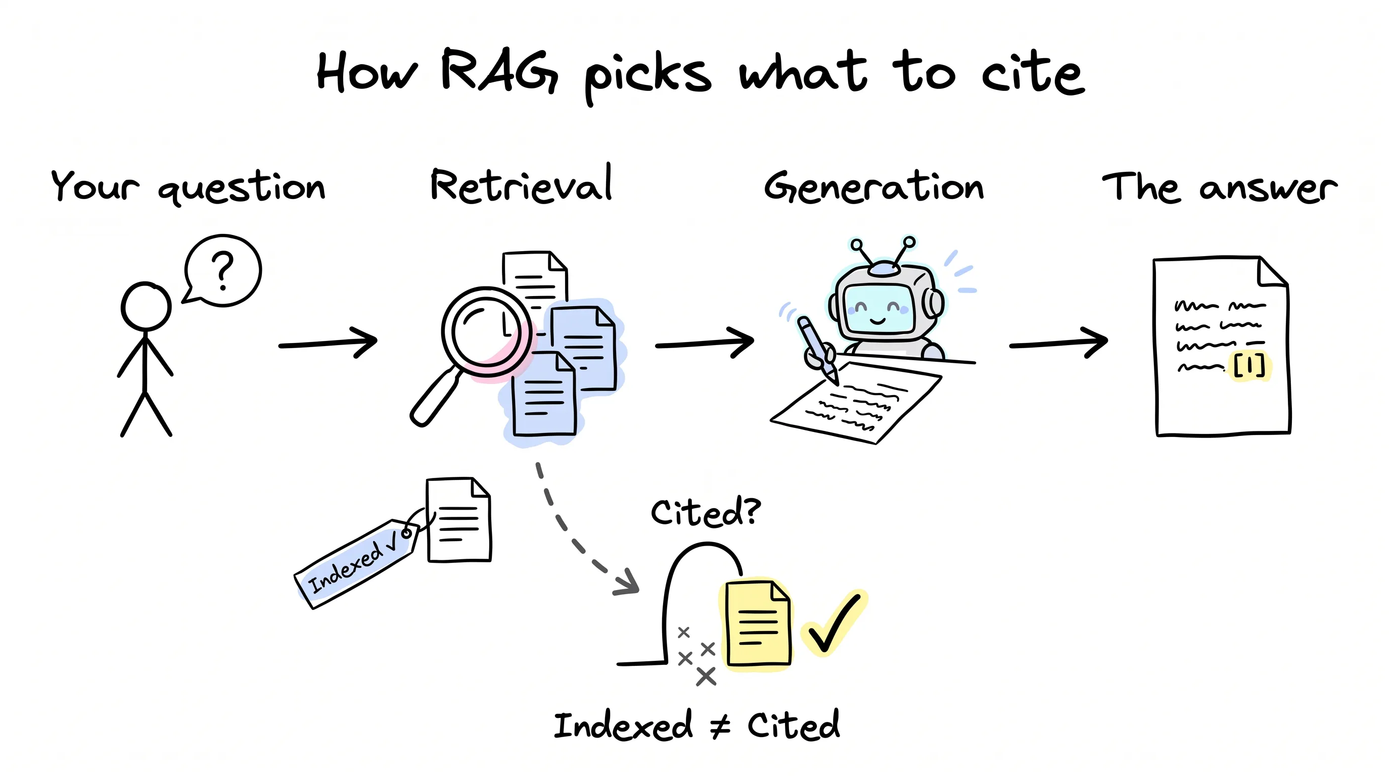 How RAG picks what to cite: retrieval, generation, and the gate where indexed is not the same as cited