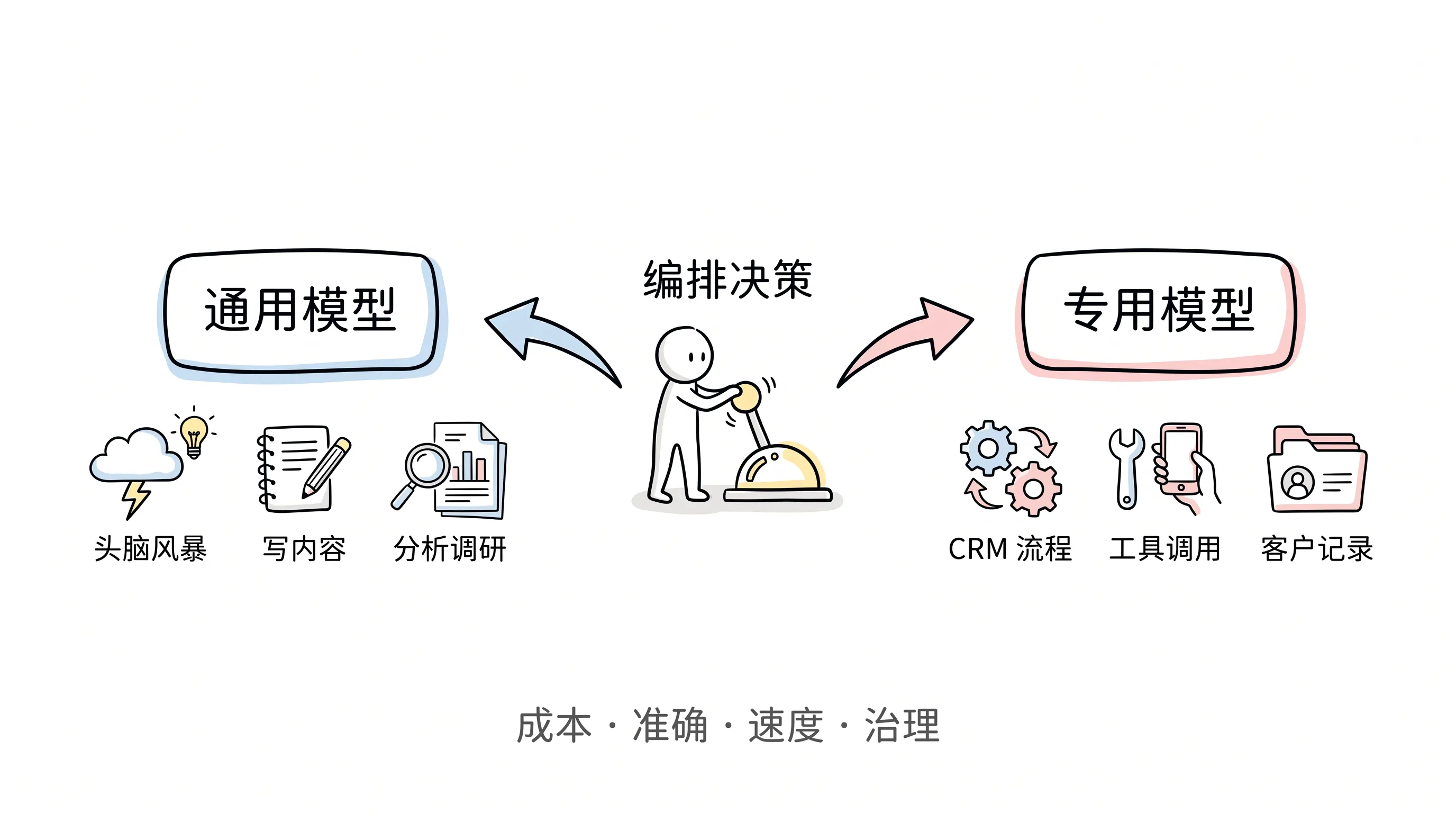 模型分工:通用与专用模型由编排决策分流