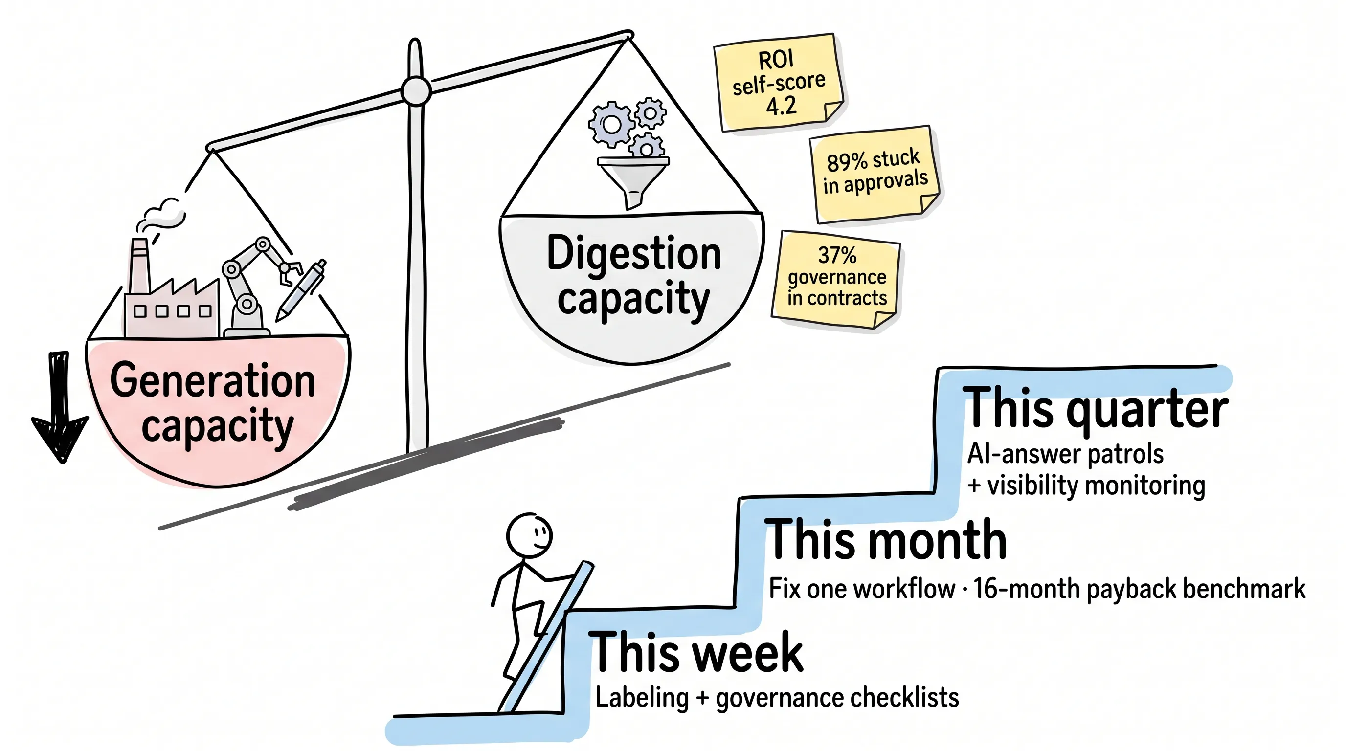 Generation capacity vs digestion capacity mismatch with week month quarter action ladder
