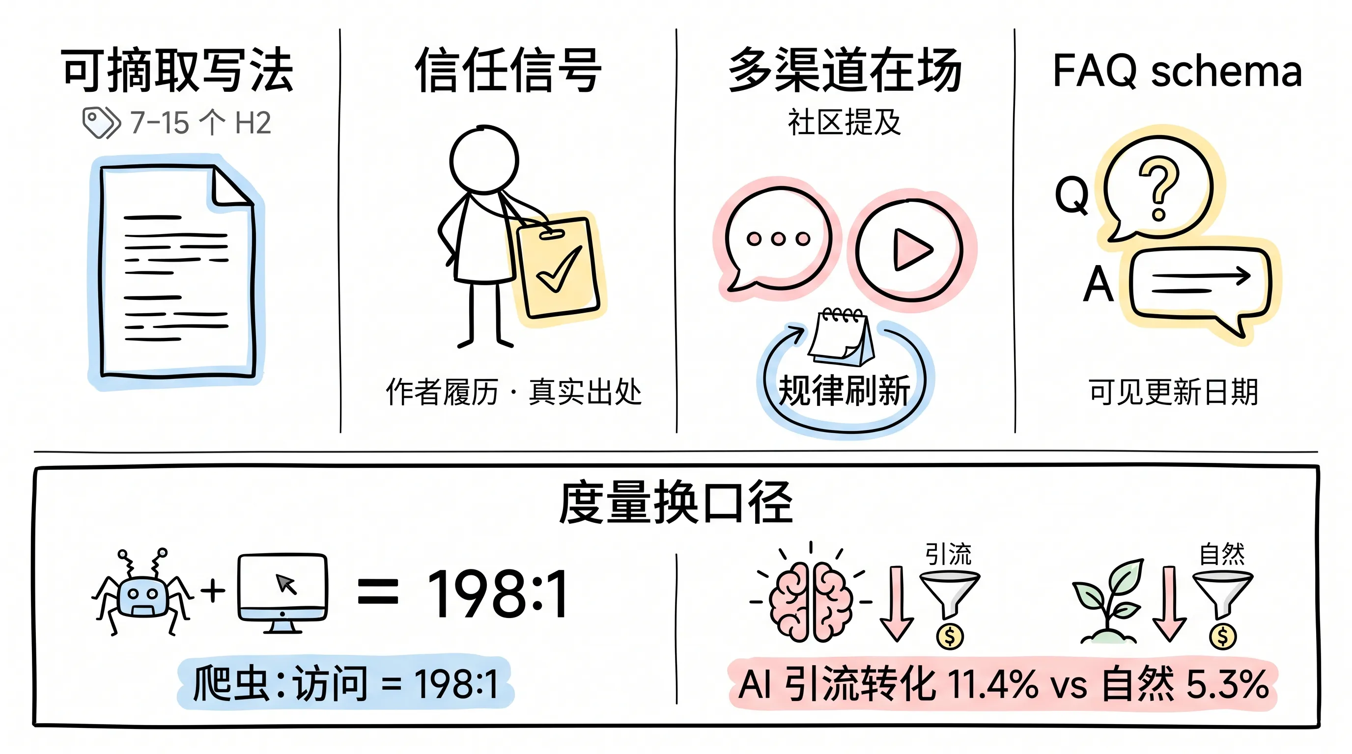 高引用品牌五个共同动作与度量换口径:198 比 1、AI 引流转化 11.4% 对自然 5.3%