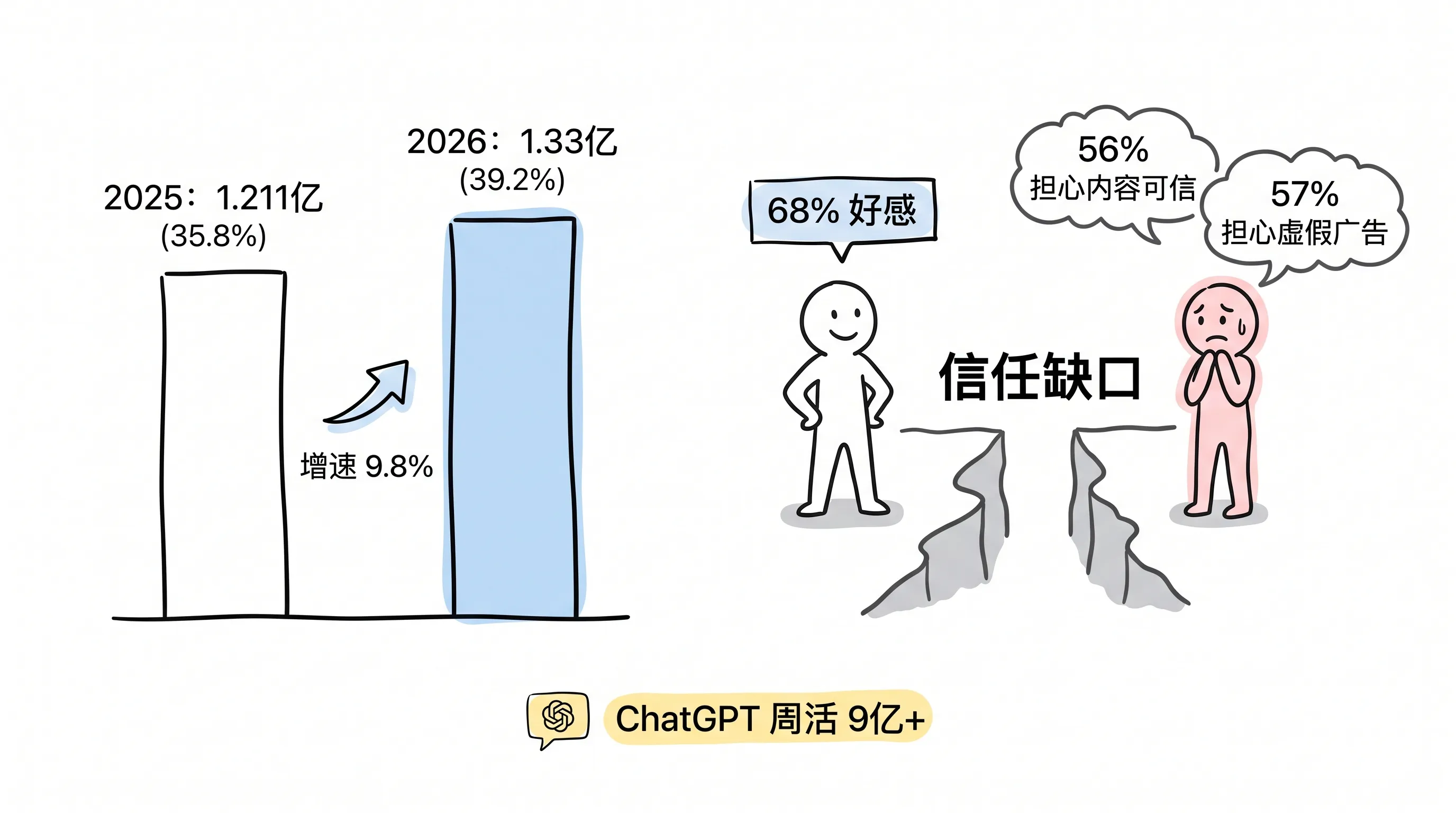 美国生成式 AI 用户增长与信任缺口