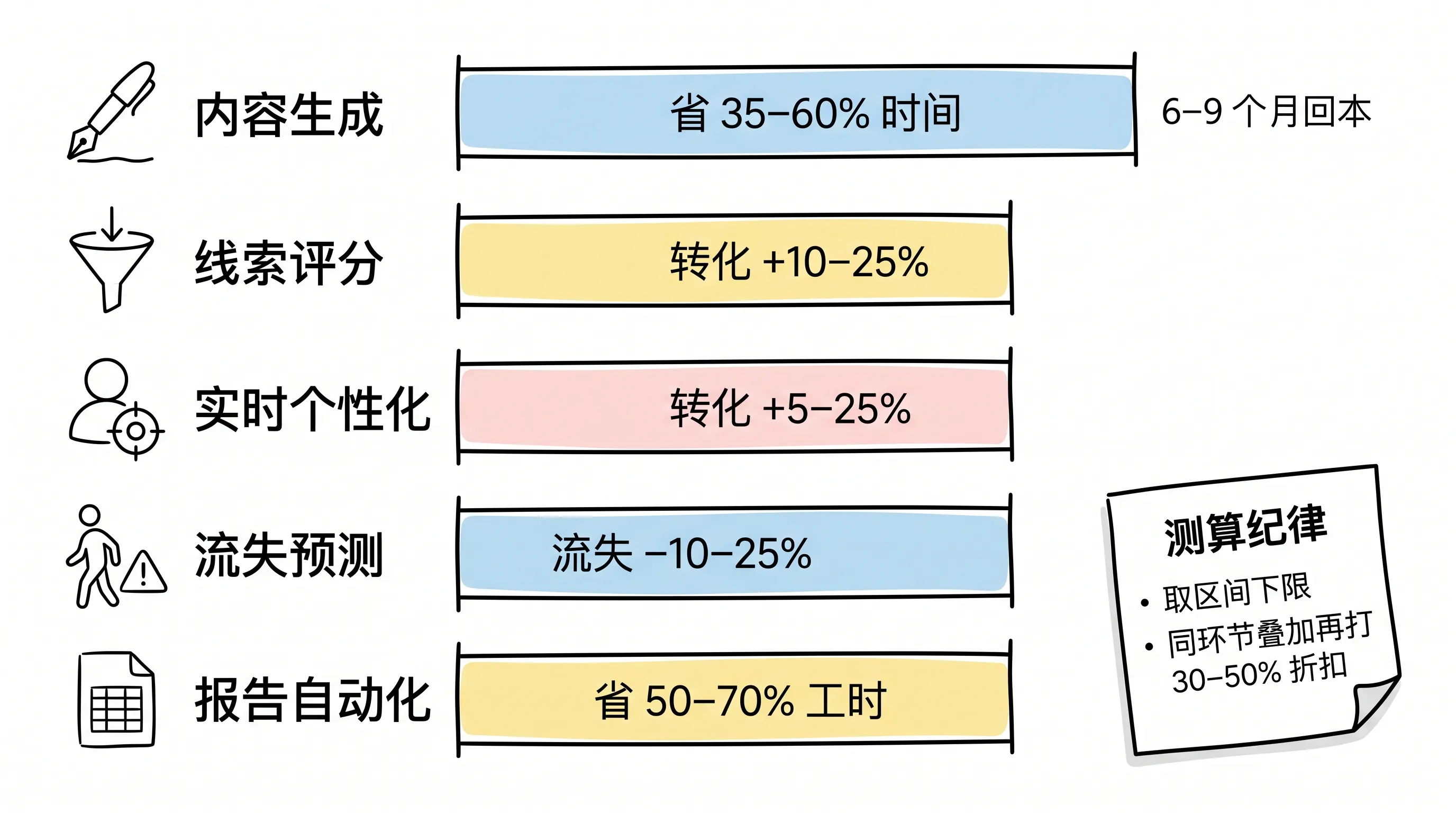 配图:12 个用例的 ROI 区间与测算纪律