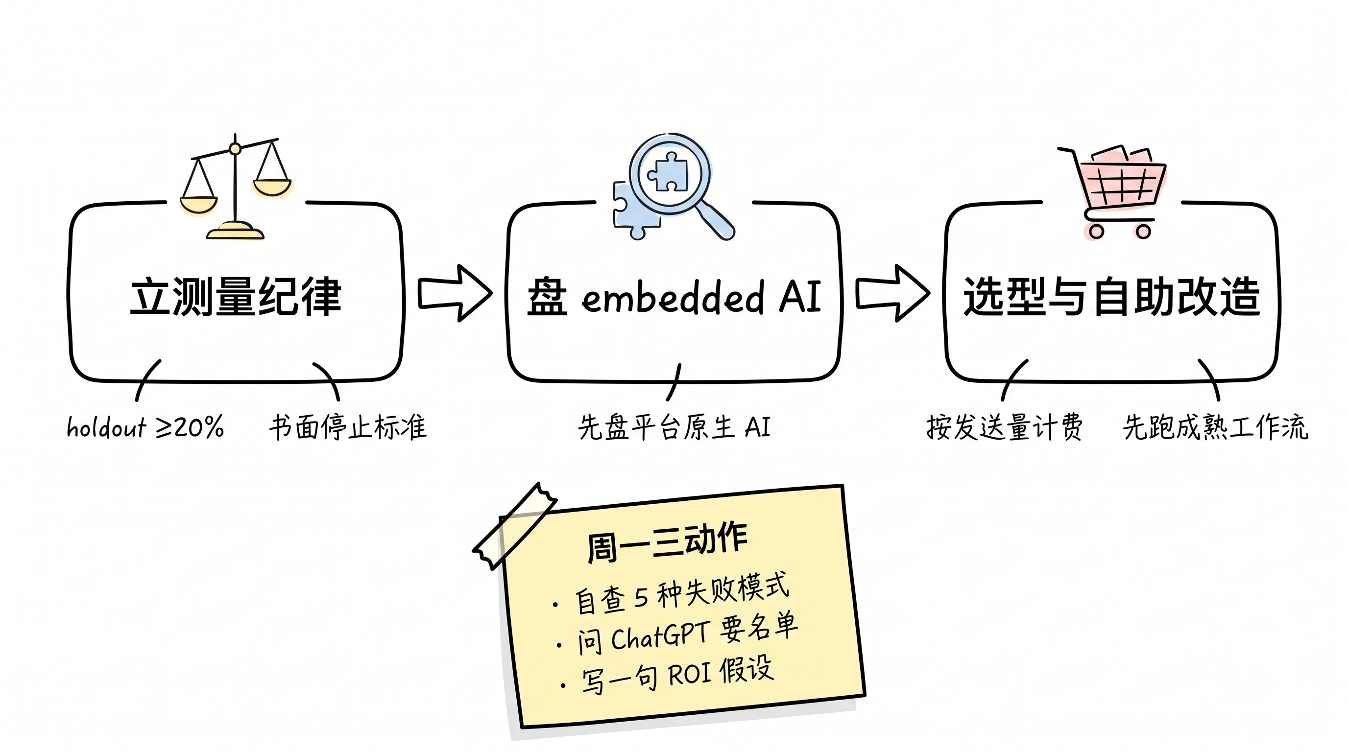 配图:操作次序——先测量纪律,再盘 embedded AI,后选型与自助改造