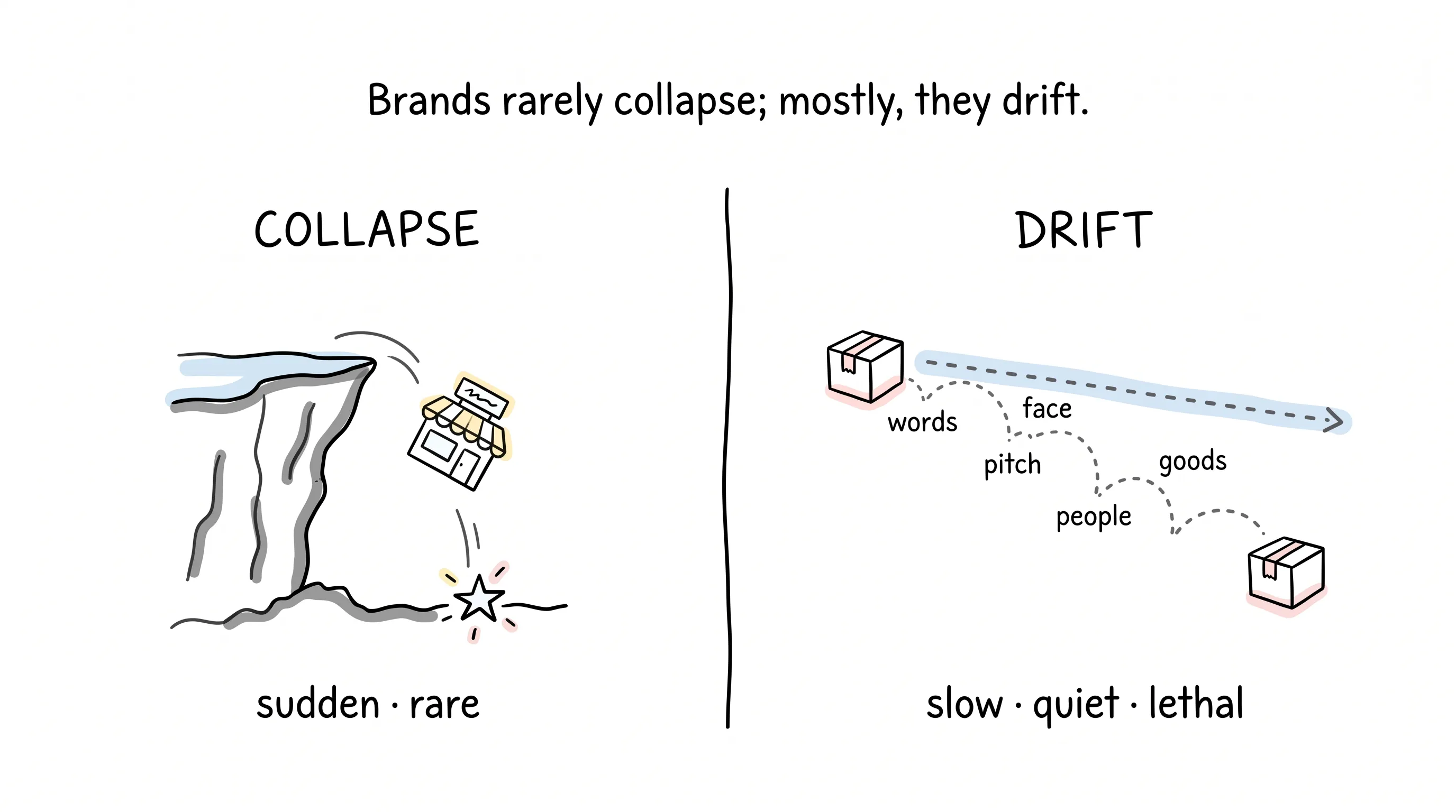 Brands rarely collapse; mostly, they drift