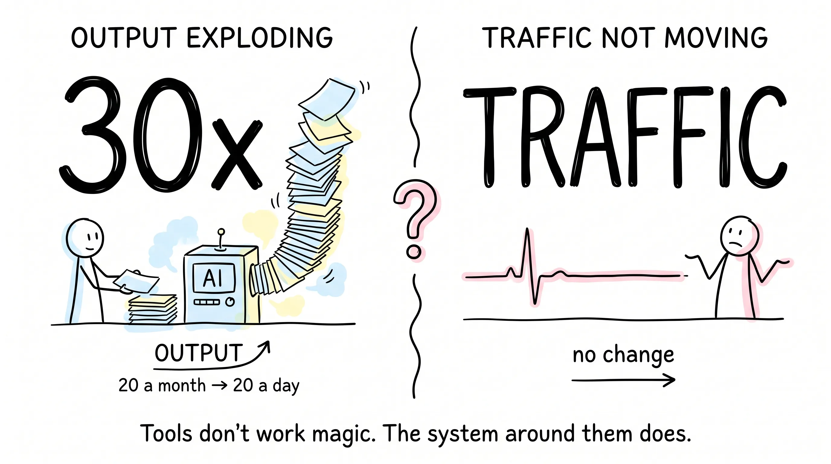 Output up thirtyfold while traffic stays flat - tools don't work magic, the system around them does