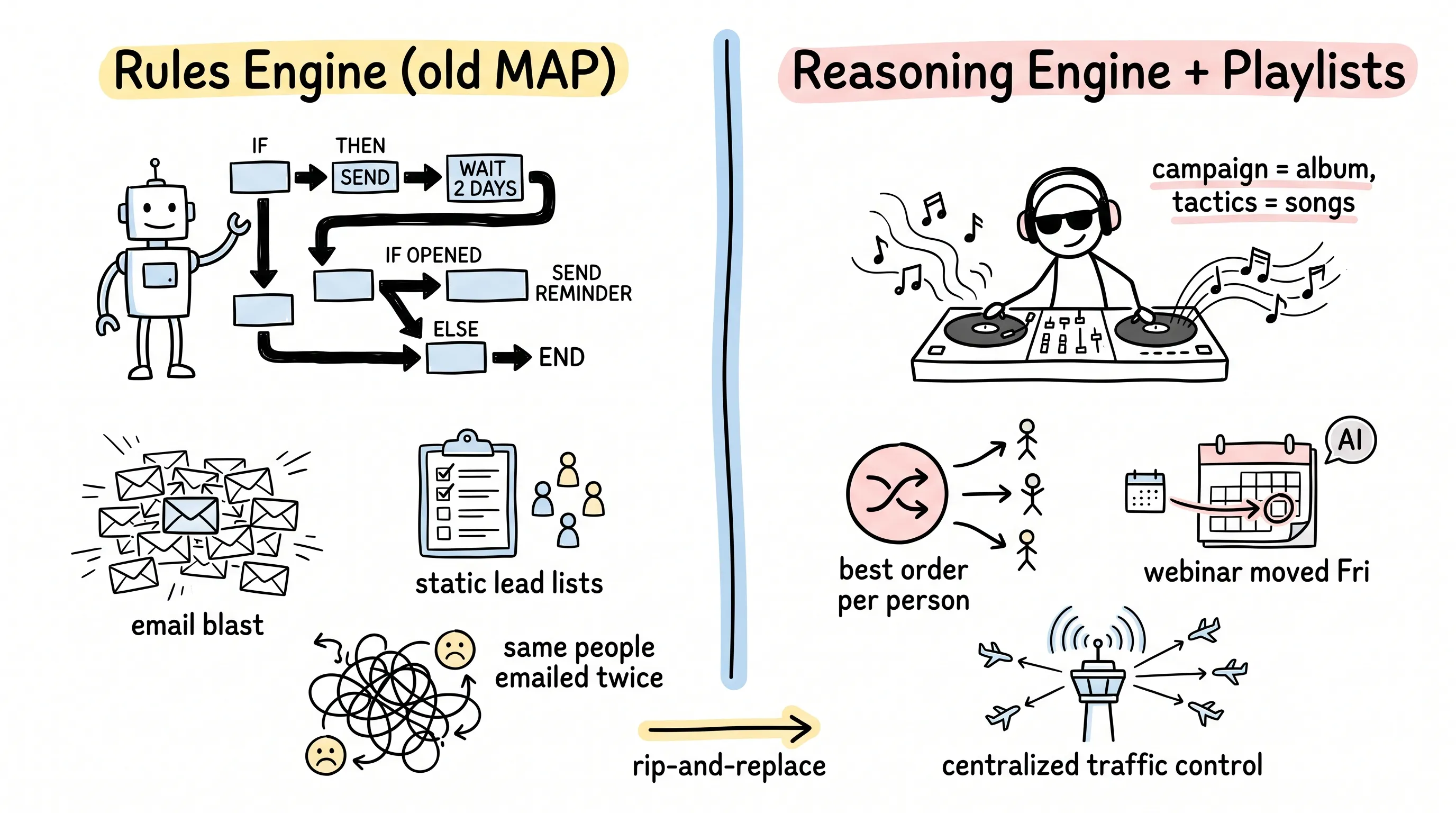 Static rules engine vs AI reasoning engine playlists