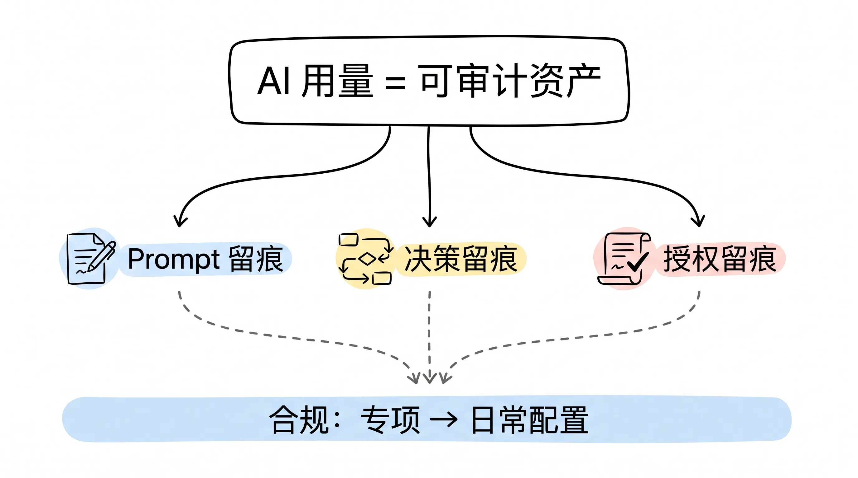 把 AI 用量变成可审计资产:Prompt 留痕、决策留痕、授权留痕,合规从专项变日常配置