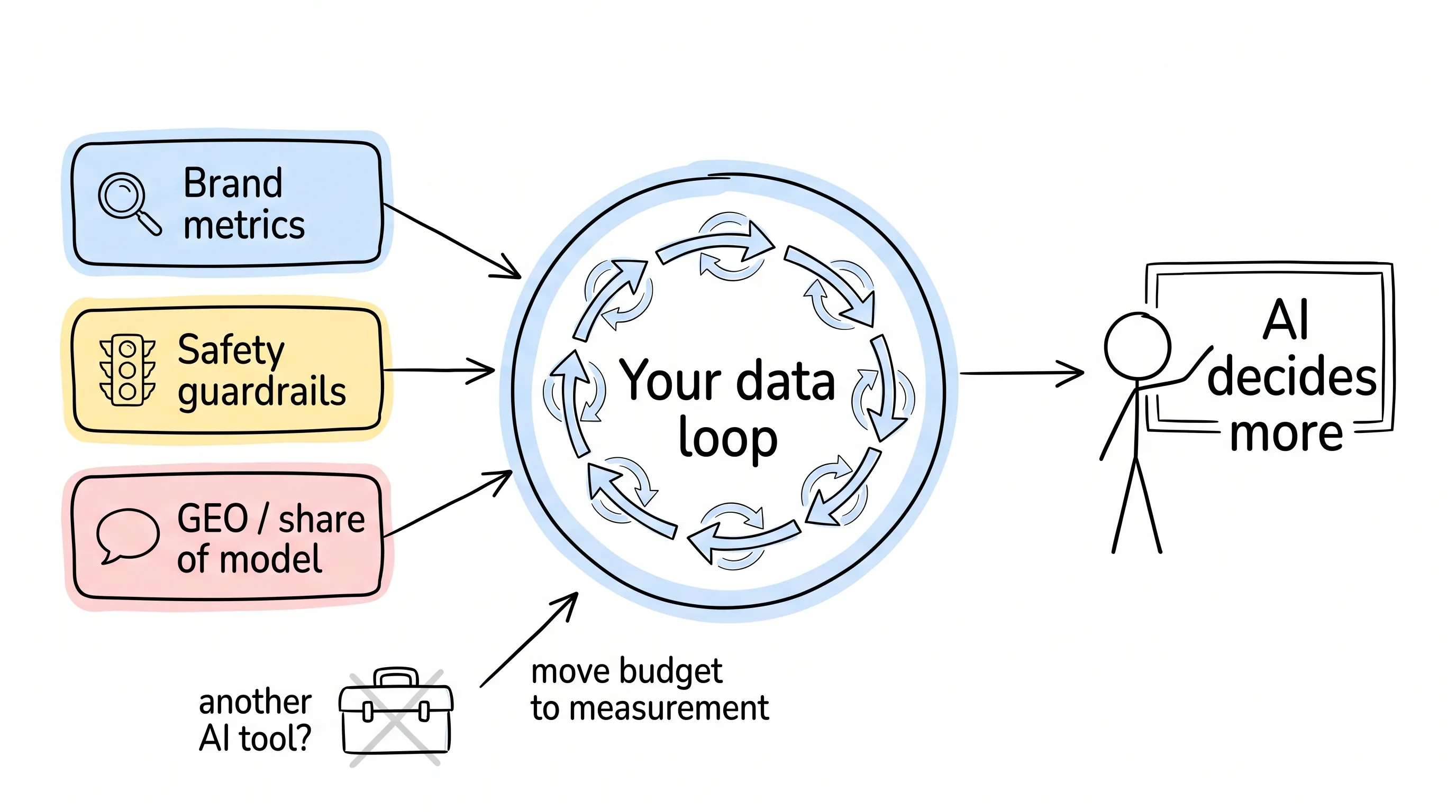 Three moves converge into one data loop: move budget to measurement