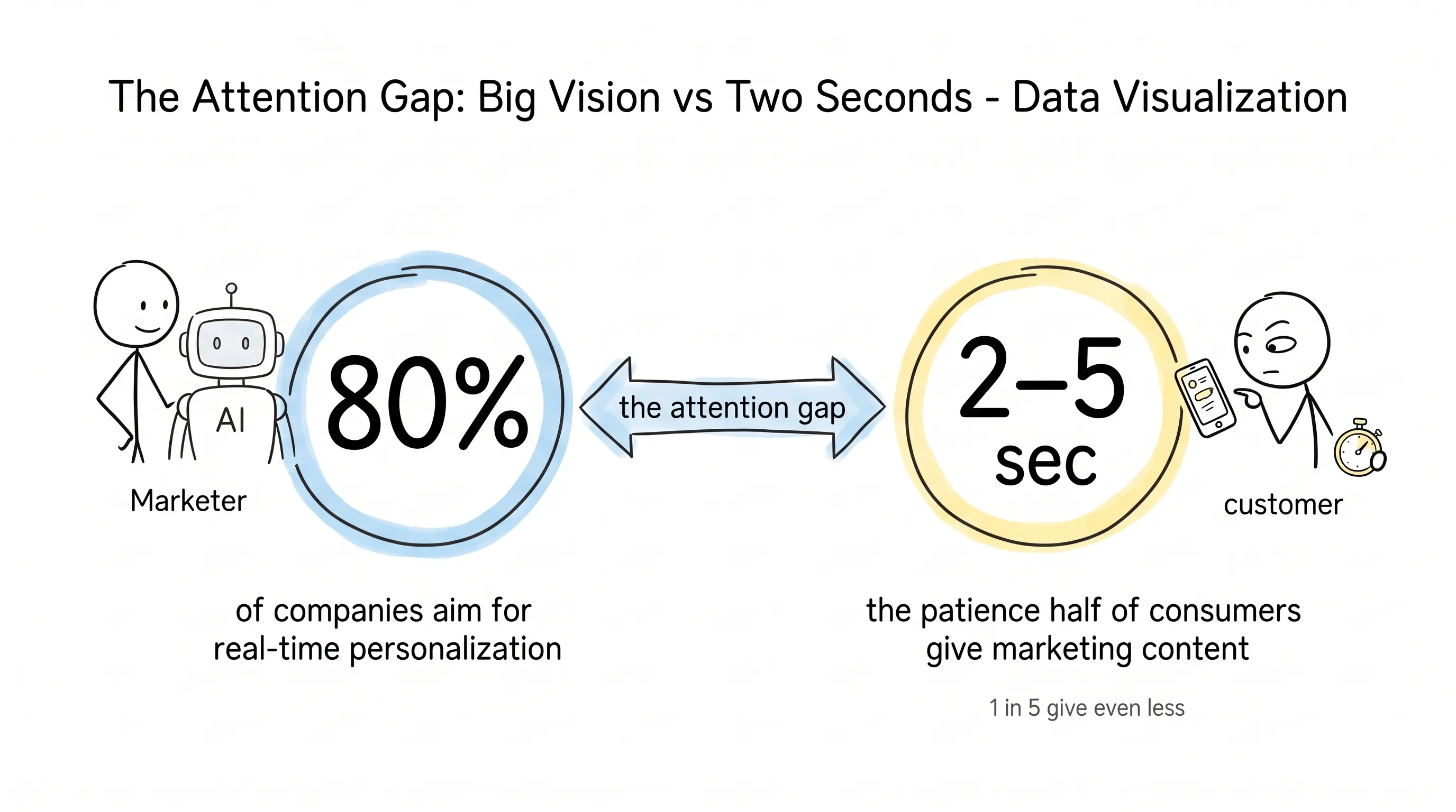 The attention gap: 80% of companies aim for real-time personalization, while half of consumers give marketing content only 2–5 seconds